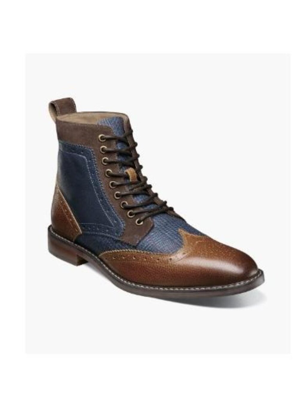 Stacy Adams Shoes Finnegan Wingtip Lace up Boot Cognac with Navy Size 9.5-O